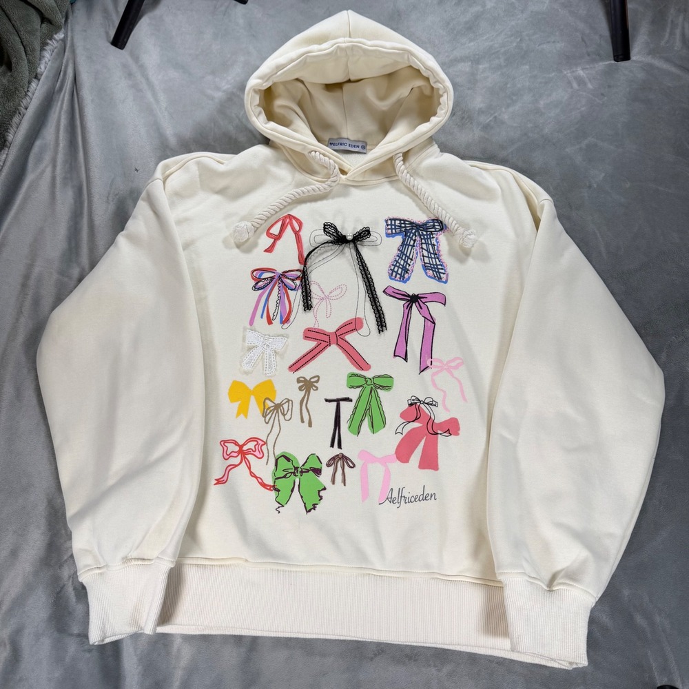 Aelfric Eden Bow Hoodie Oversized Graphic Hoodie Fleece Pullover Sweatshirt XS